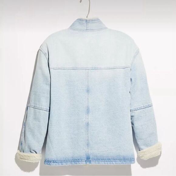 Free People Sherpa Fleeced Twisted Heart Cozy Denim Jacket size Medium - Picture 9 of 15